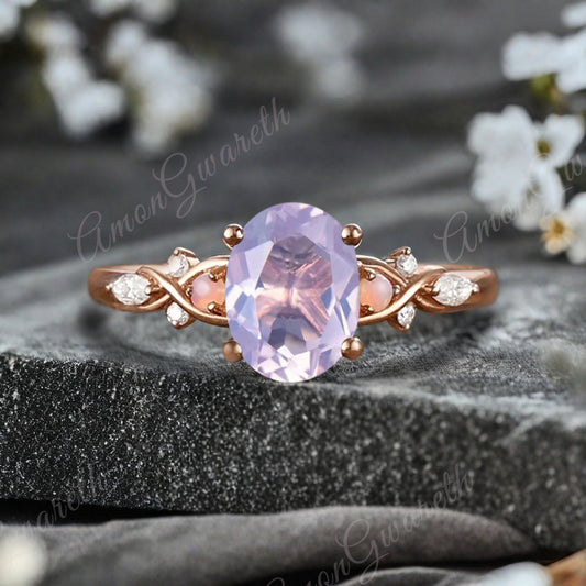 Vintage Oval Pink Sapphire Engagement Ring Unique Oval Pink Sapphire Promise Ring