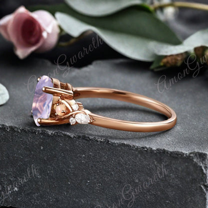 Vintage Oval Pink Sapphire Engagement Ring Unique Oval Pink Sapphire Promise Ring