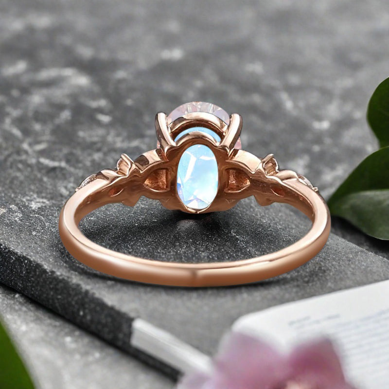 Vintage Oval Moonstone Engagement Ring Unique Oval Pink White Moonstone Promise Ring