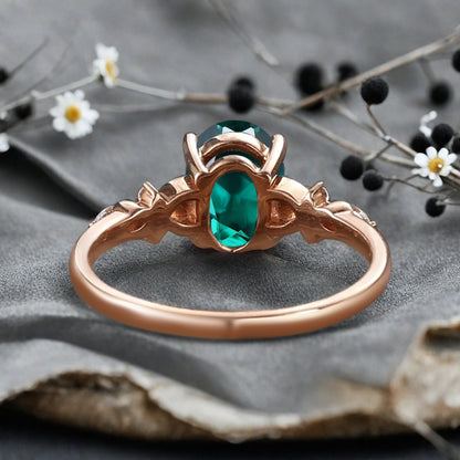 Bague de fiançailles vintage ovale en pierre de lune, bague de promesse unique en opale et moissanite