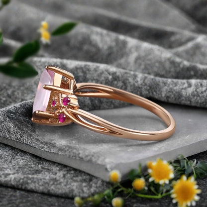 Vintage Hexagon Cut Pink Sapphire Gemstone Engagement Ring Pink Sapphire Wedding Promise Ring