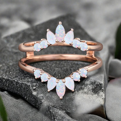 Antique Opal Wedding Ring Curved Enhancer Opal Wedding Band Vintage Stacking Band Unique Matching Ring Promise Anniversary Gift For Her