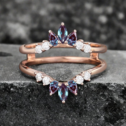 Antique Alexandrite Wedding Ring Curved Enhancer Alexandrite Wedding Band Vintage Stacking Band Unique Matching Ring Promise Anniversary Gift For Her