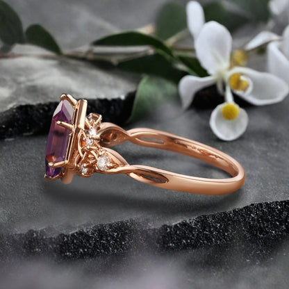 Bague de fiançailles Art déco en labradorite et moissanite taille ovale