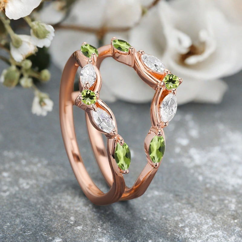 Peridot Wedding Ring Curved Enhancer Peridot Wedding Band Vintage Stacking Band Unique Promise Anniversary Gift For Her