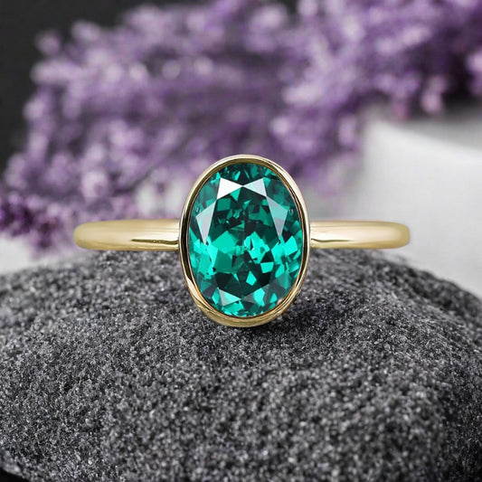 Unique Vintage Oval Cut Natural Emerald Ring Solitaire Engagement Ring Art Deco Emerald Ring Handmade Rose Gold Bridal Promise Ring