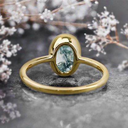 Unique Vintage Oval Cut Natural Moss Agate Ring Solitaire Engagement Ring Art Deco Moss Agate Ring Handmade Rose Gold Bridal Promise Ring