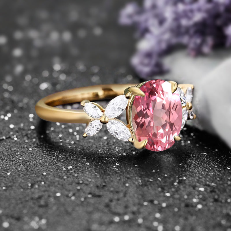 Bague de fiançailles vintage ovale en pierre de lune, bague de promesse unique en opale et moissanite