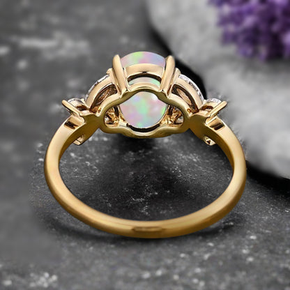 Vintage Oval Mondstein Verlobungsring Unikat Opal Moissanit Versprechensring