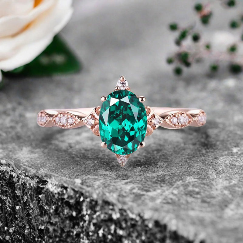 Bague de fiançailles en pierre de soleil ovale, bague de mariage unique en moissanite, cadeau pour elle