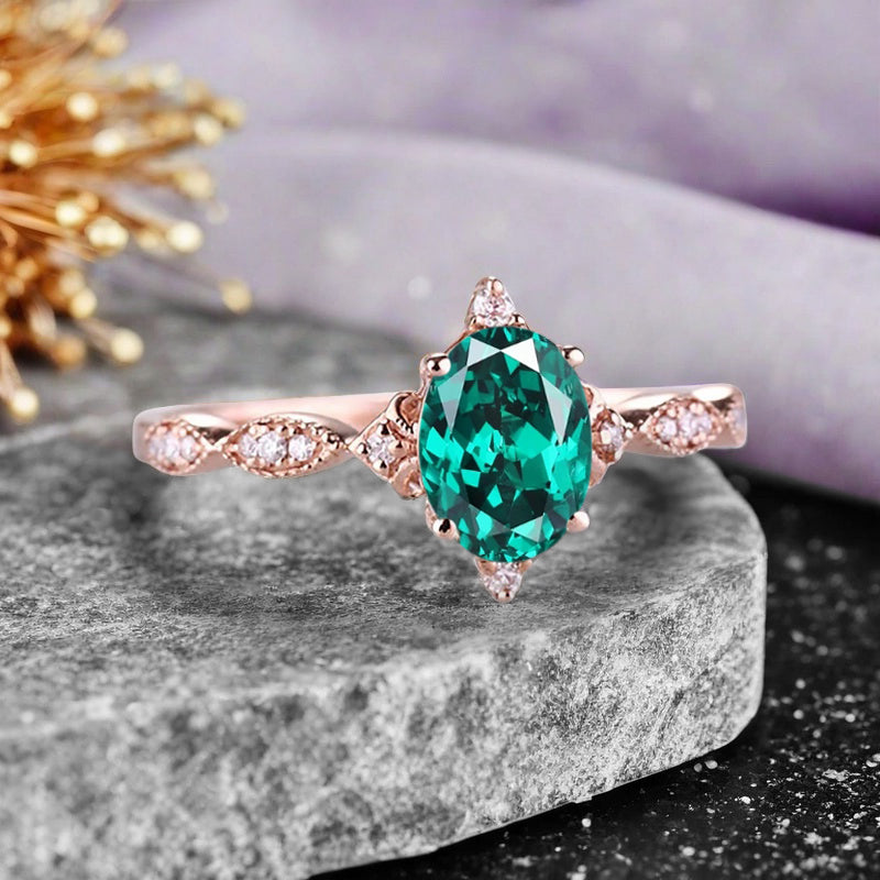 Bague de fiançailles en pierre de soleil ovale, bague de mariage unique en moissanite, cadeau pour elle