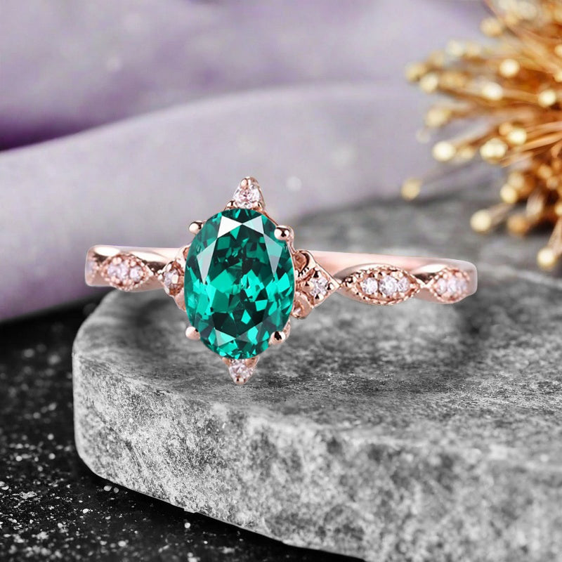 Bague de fiançailles en pierre de soleil ovale, bague de mariage unique en moissanite, cadeau pour elle