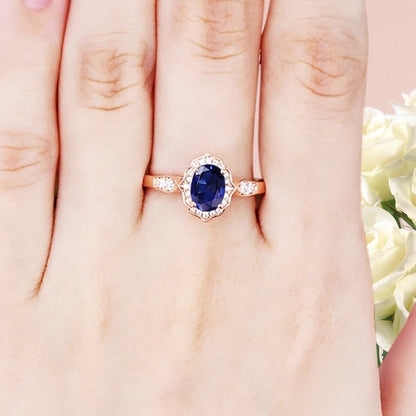 Vintage Blue Topaz Engagement Ring Oval Shape Anniversary Ring Solid Gold Solitaire Ring for Women