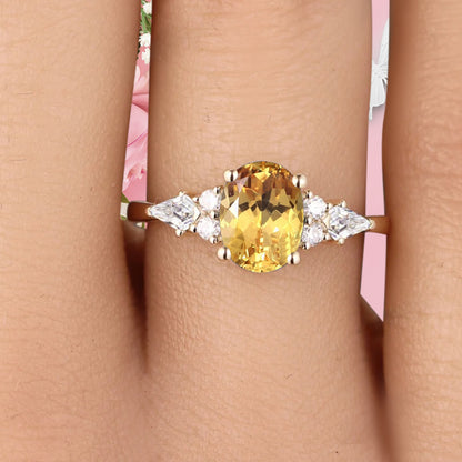 Unique Vintage Citrine Engagement Ring 14K Rose Gold Oval Cut Natural Citrine Wedding Promise Ring Handmade Ring Anniversary Rings For Women