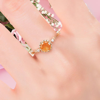 Round Shaped Sunstone Engagement Ring Vintage Gemstone Ring Unique Cluster Ring Rose Gold Ring Promise Wedding Bridal Ring Women