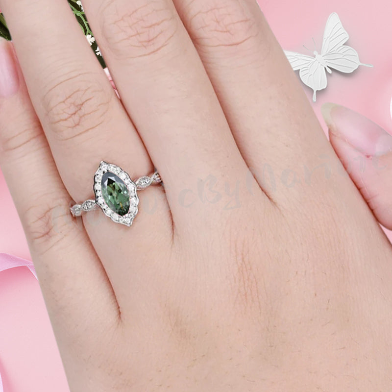 Marquise Tsavorite Engagement Ring Art Deco Tsavorite Wedding Ring Gemstone Bridal Ring 14k Gold Ring Unique Promise Anniversary Gift