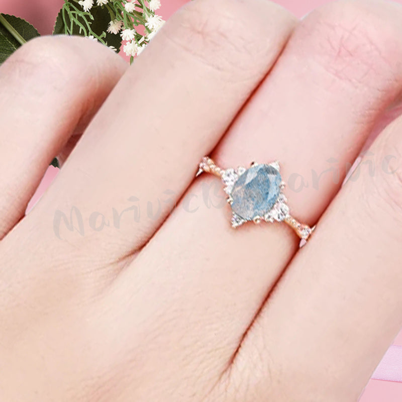 Labradorite Ring Dainty Ring Oval Cut Labradorite Engagement Ring Art Deco Promise Ring Gift For Her