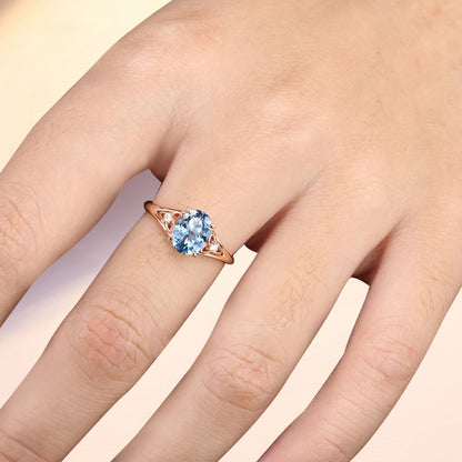 Oval Cut Aquamarine Engagement Ring Vintage Unique Rose Gold Blue Agate Wedding Ring Handmade Bridal Promise Ring Anniversary Gift Ring