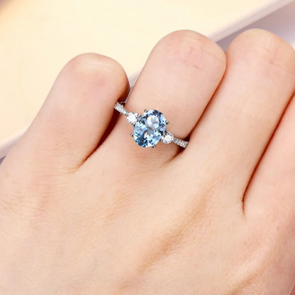 Vintage Oval Cut Aquamarine Ring Unique Aquamarine Engagement Ring Blue Aquamarine Wedding Ring Aquamarine Statement Women Ring Gift For Her