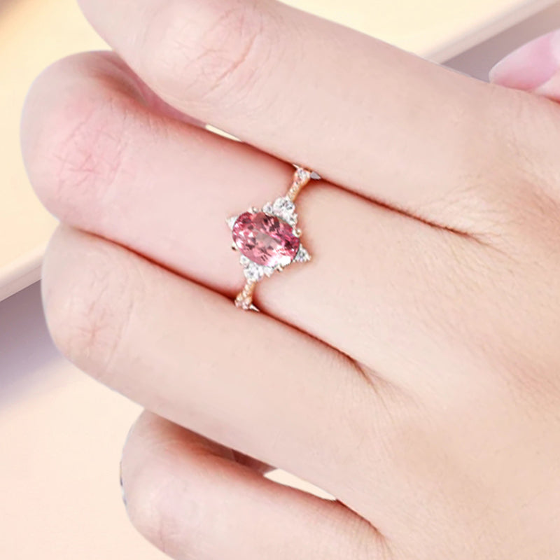 Bague de fiançailles en pierre de soleil ovale, bague de mariage unique en moissanite, cadeau pour elle