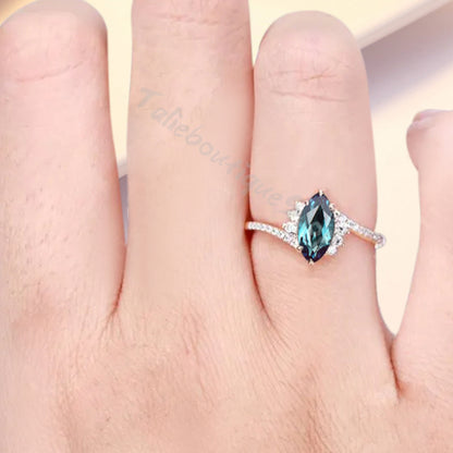 Marquise cut Alexandrite Engagement ring Vintage Rose gold Art Deco Botanical Marquise Moissanite Promise Bridal Anniversary Ring for Women