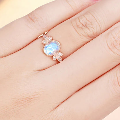 Unique Vintage Oval Cut Moonstone Ring Solid 18k Rose Gold Ring Handmade Moonstone Engagement Ring Promise Bridal Ring Anniversary Gift Ver2