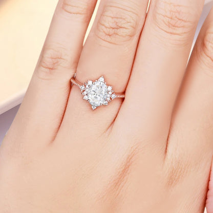 Oval Halo Moissanite Engagement Ring Moissanite Cluster Ring Floral Moissanite Ring Sunburst Ring Solid Gold Ring Vintage Anniversary Ring