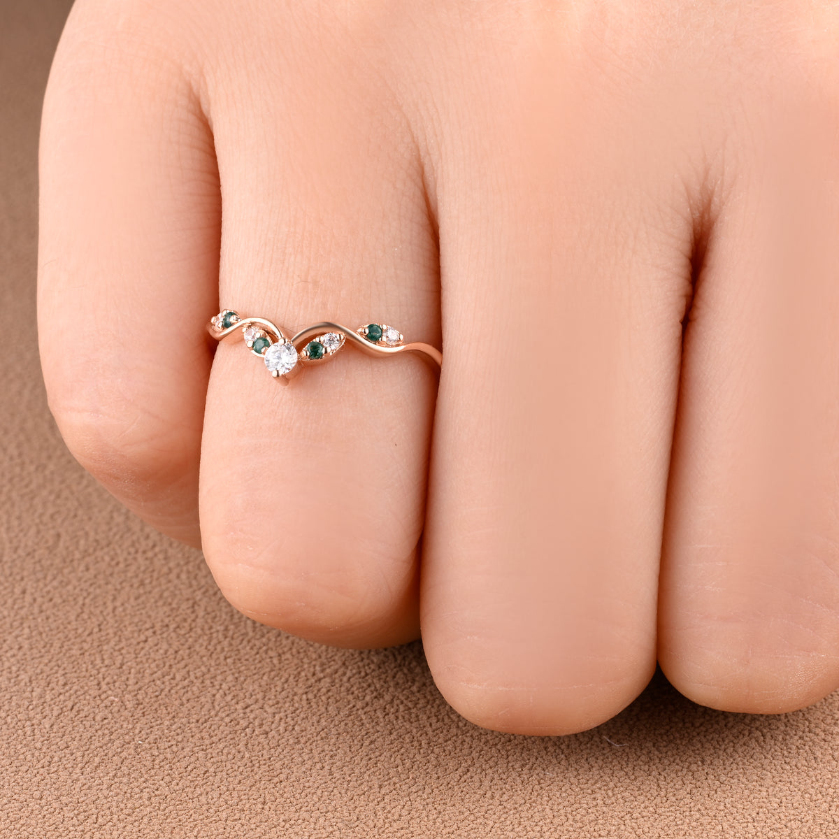 Vintage Kite Cut Moss Agate Engagement Ring Set Unique Moss Agate & Moissanite Gemstone Promise Bridal Ring Set