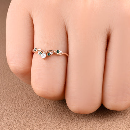 Vintage Kite Cut Moss Agate Engagement Ring Set Unique Moss Agate & Moissanite Gemstone Promise Bridal Ring Set