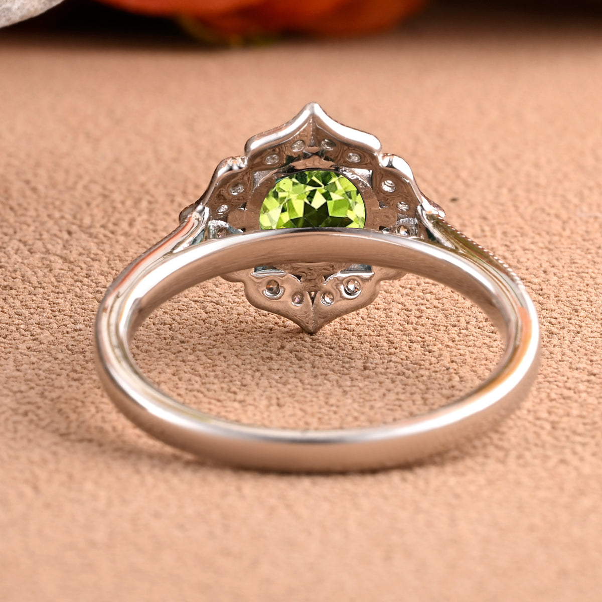 Vintage Peridot Wedding Ring Set Unique Round Cut Peridot Engagement Ring Art Deco Peridot Ring Green Gemstone Ring Anniversary Gift For Her