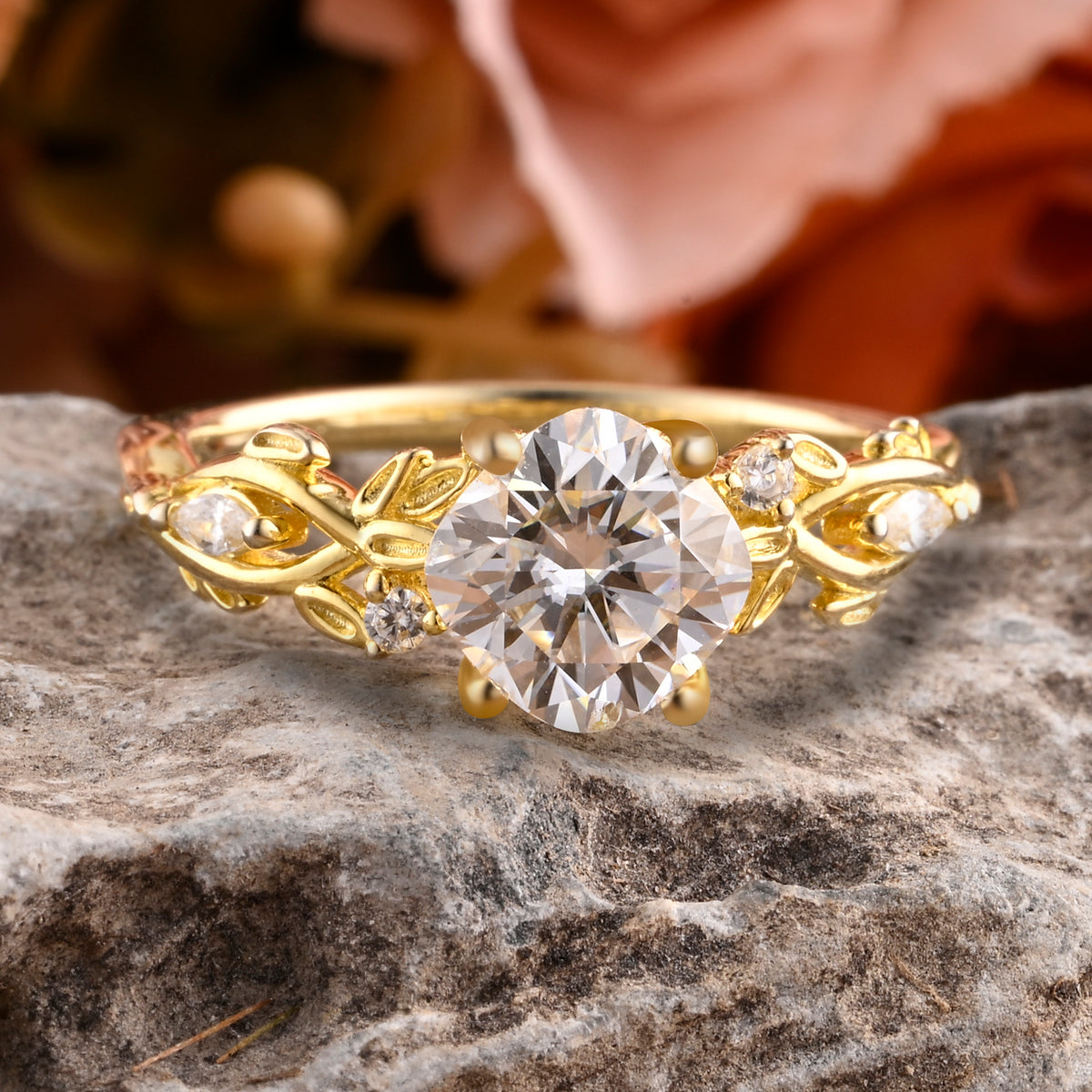 Vintage Moissanite Engagement Ring Unique Moissanite Cluster Bridal Round Cut Ring