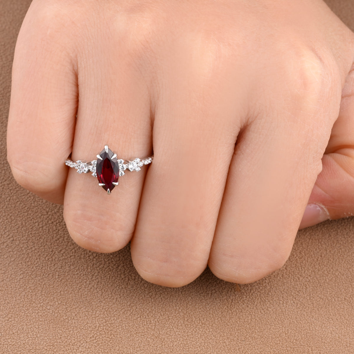 Vintage Marquise Cut Natural Ruby Engagement Ring Sets Nature Inspired Moissanite Cluster Promise Ring Rose Gold Art Deco Women Gift Ver.2