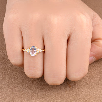 Unique Vintage Moissanite Engagement Ring 14K Rose Gold Oval Cut Natural Moissanite Wedding Promise Ring Handmade Ring Anniversary Rings For Women