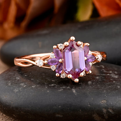 Bague de fiançailles vintage en forme de poire avec aigue-marine, ensemble de bagues de mariage uniques, cadeau d'anniversaire