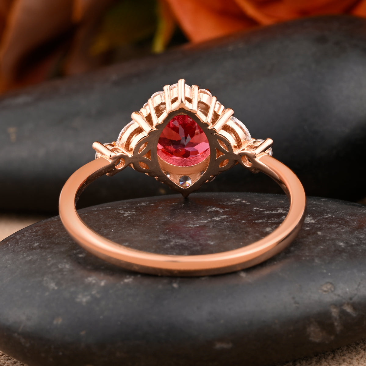 Vintage Pink Sapphire Wedding Ring Set Unique Round Cut Pink Sapphire Engagement Ring Art Deco Sapphire Ring Pink Gemstone Ring Anniversary Gift For Her