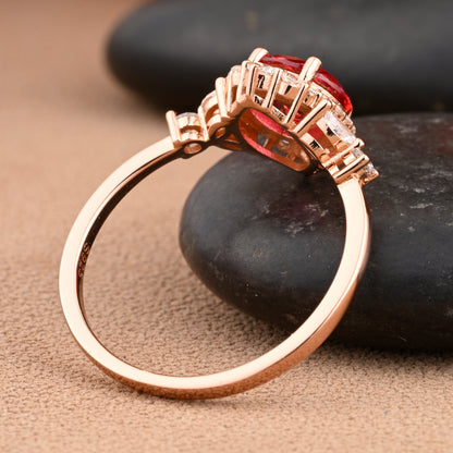 Vintage Pink Sapphire Wedding Ring Set Unique Round Cut Pink Sapphire Engagement Ring Art Deco Sapphire Ring Pink Gemstone Ring Anniversary Gift For Her