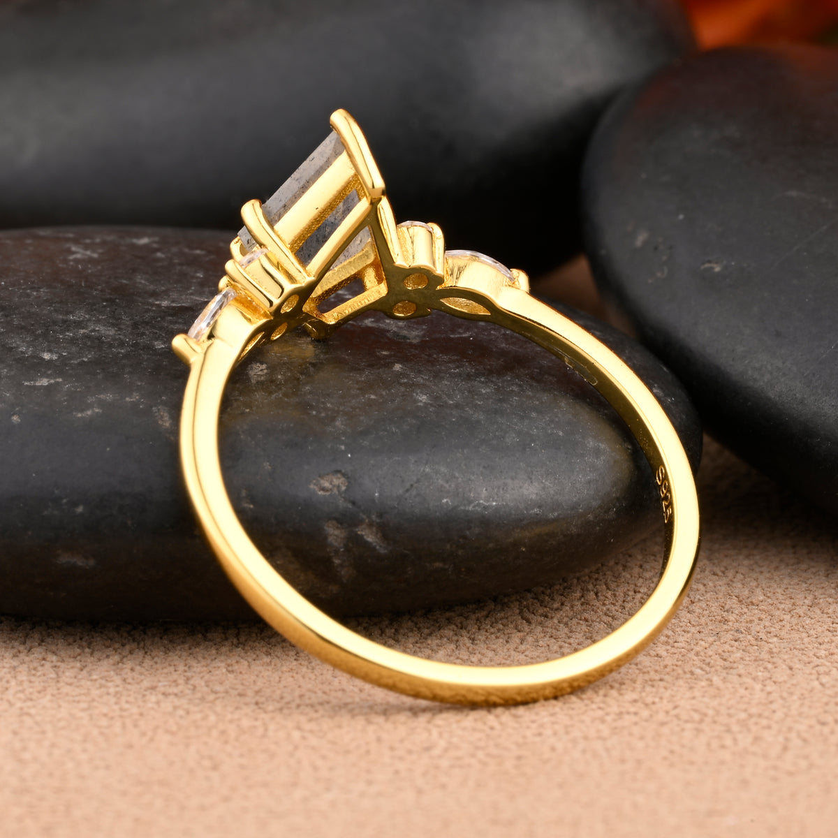 Kite Cut Labradorite Engagement Ring Art Deco Ring Rose Gold Woman Labradorite Promise Ring For Her Unique Diamond Wedding Ring