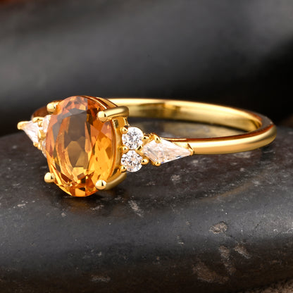 Unique Vintage Citrine Engagement Ring 14K Rose Gold Oval Cut Natural Citrine Wedding Promise Ring Handmade Ring Anniversary Rings For Women