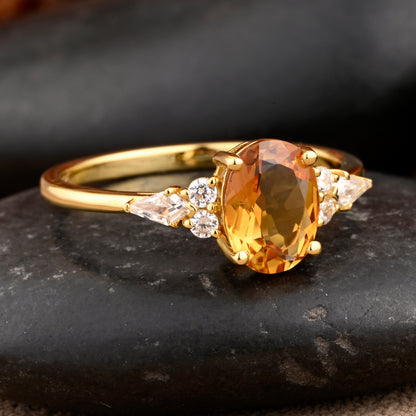 Unique Vintage Citrine Engagement Ring 14K Rose Gold Oval Cut Natural Citrine Wedding Promise Ring Handmade Ring Anniversary Rings For Women