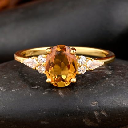 Unique Vintage Citrine Engagement Ring 14K Rose Gold Oval Cut Natural Citrine Wedding Promise Ring Handmade Ring Anniversary Rings For Women