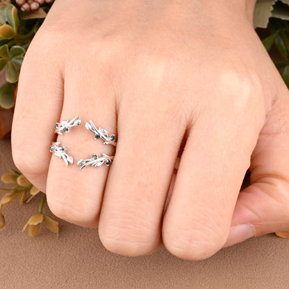 Antique Moss Agate Leaf Branch Ring Curved Enhancer Open Wedding Band Vintage Stacking Band Unique Matching Ring Promise Anniversary Ring