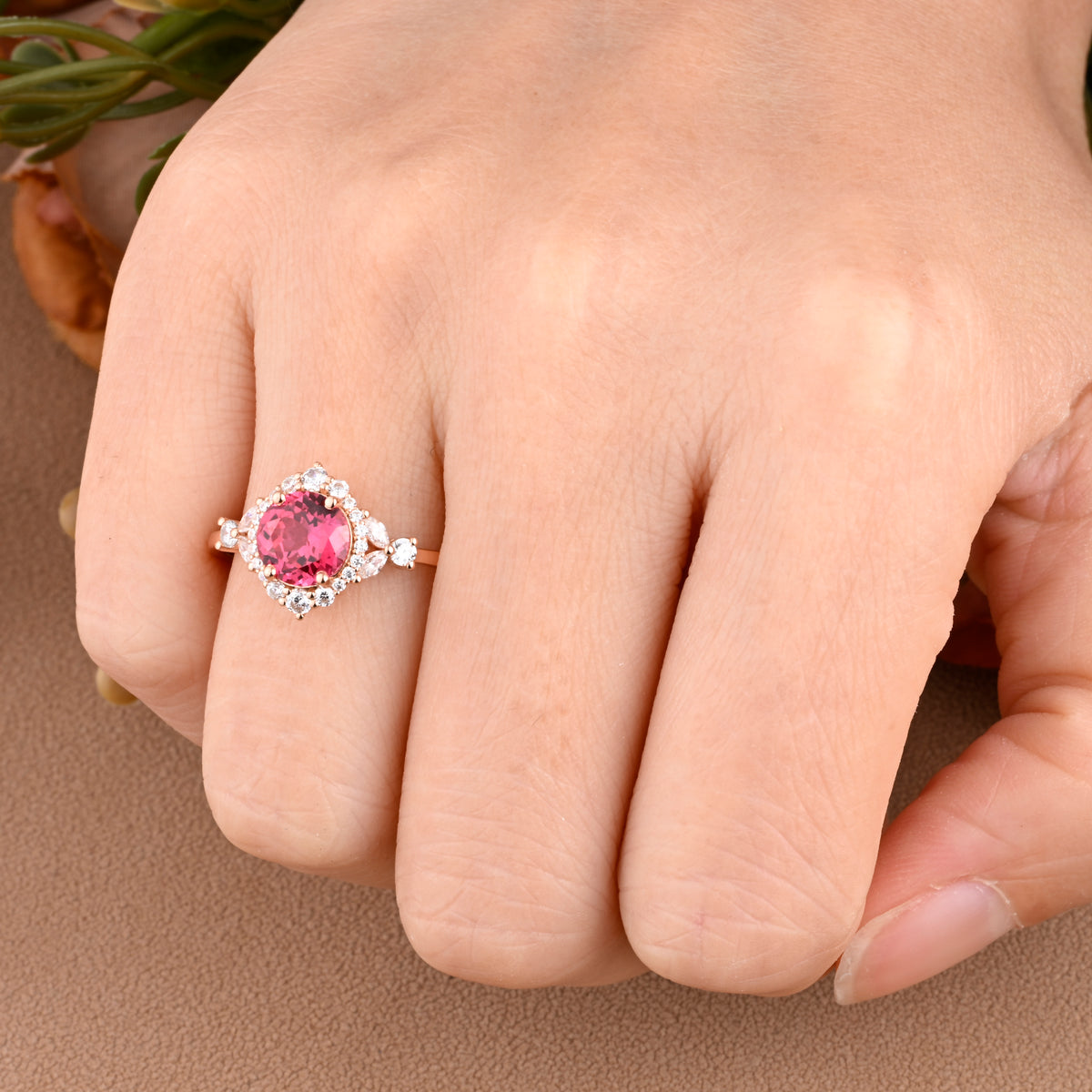 Vintage Pink Sapphire Wedding Ring Set Unique Round Cut Pink Sapphire Engagement Ring Art Deco Sapphire Ring Pink Gemstone Ring Anniversary Gift For Her