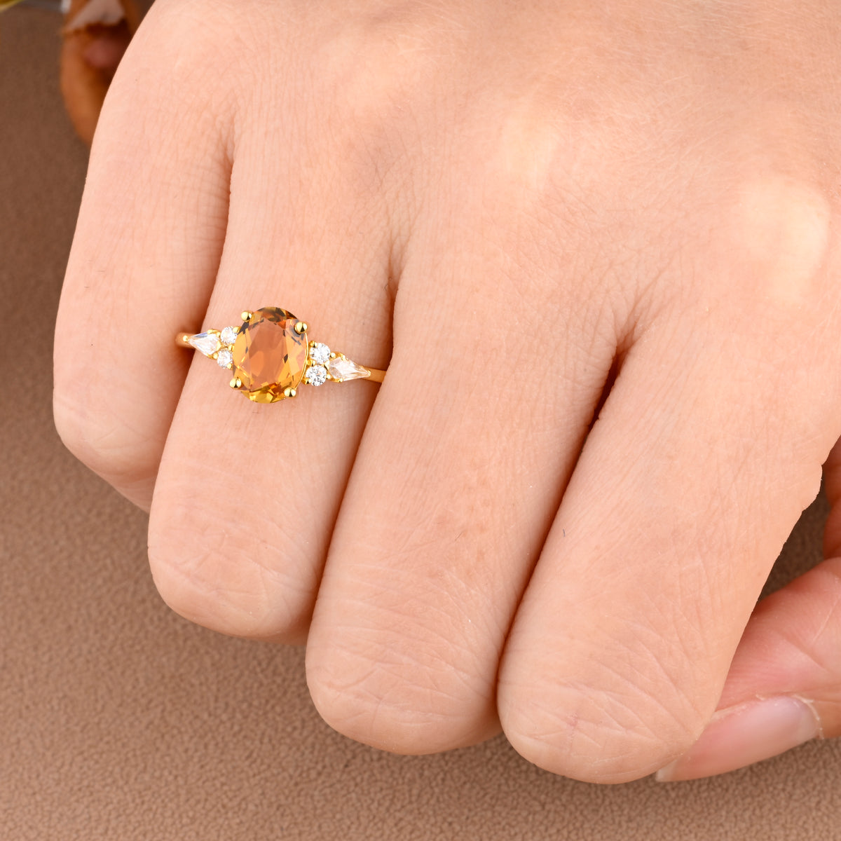 Unique Vintage Citrine Engagement Ring 14K Rose Gold Oval Cut Natural Citrine Wedding Promise Ring Handmade Ring Anniversary Rings For Women