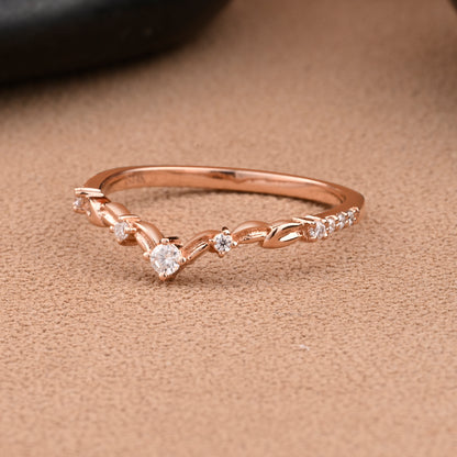 Marquise cut Moissanite Floral Curved Wedding Band Solid Gold Vintage Moissanite Wedding Band Dainty Promise