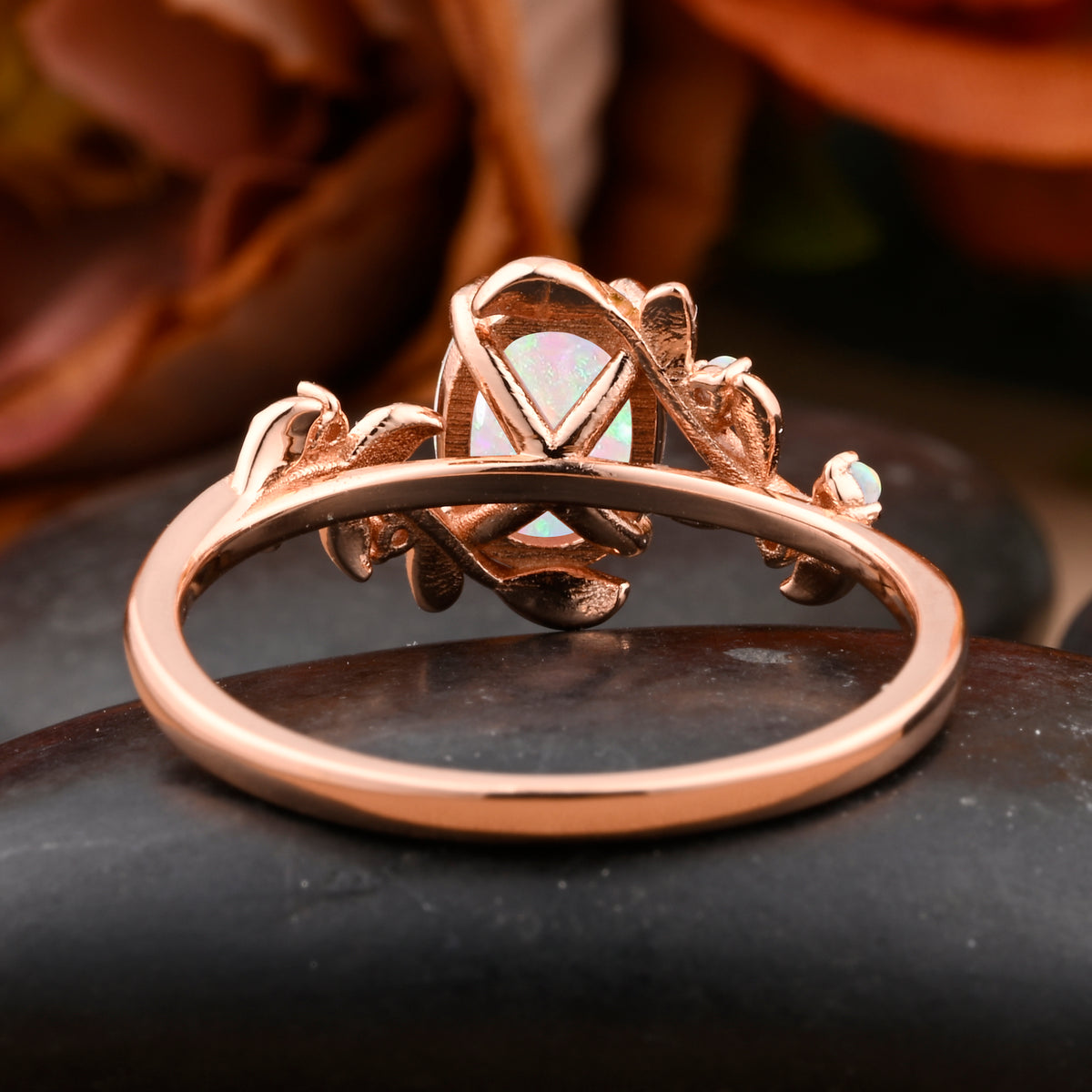 Vintage Oval Cut Opal Engagement Ring Branch Ring Art Deco Opal Wedding Ring Solid 18k Rose Gold Leaf Ring Bridal Promise Ring Gift For Her