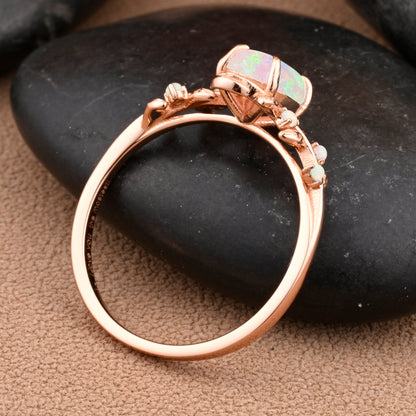 Vintage Oval Cut Opal Engagement Ring Branch Ring Art Deco Opal Wedding Ring Solid 18k Rose Gold Leaf Ring Bridal Promise Ring Gift For Her