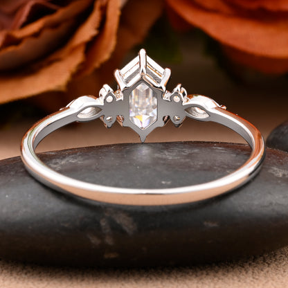 Vintage Moissanite Engagement Ring Hexagon Shape Anniversary Ring Solid Gold Solitaire Unique Moissanite Ring for Women