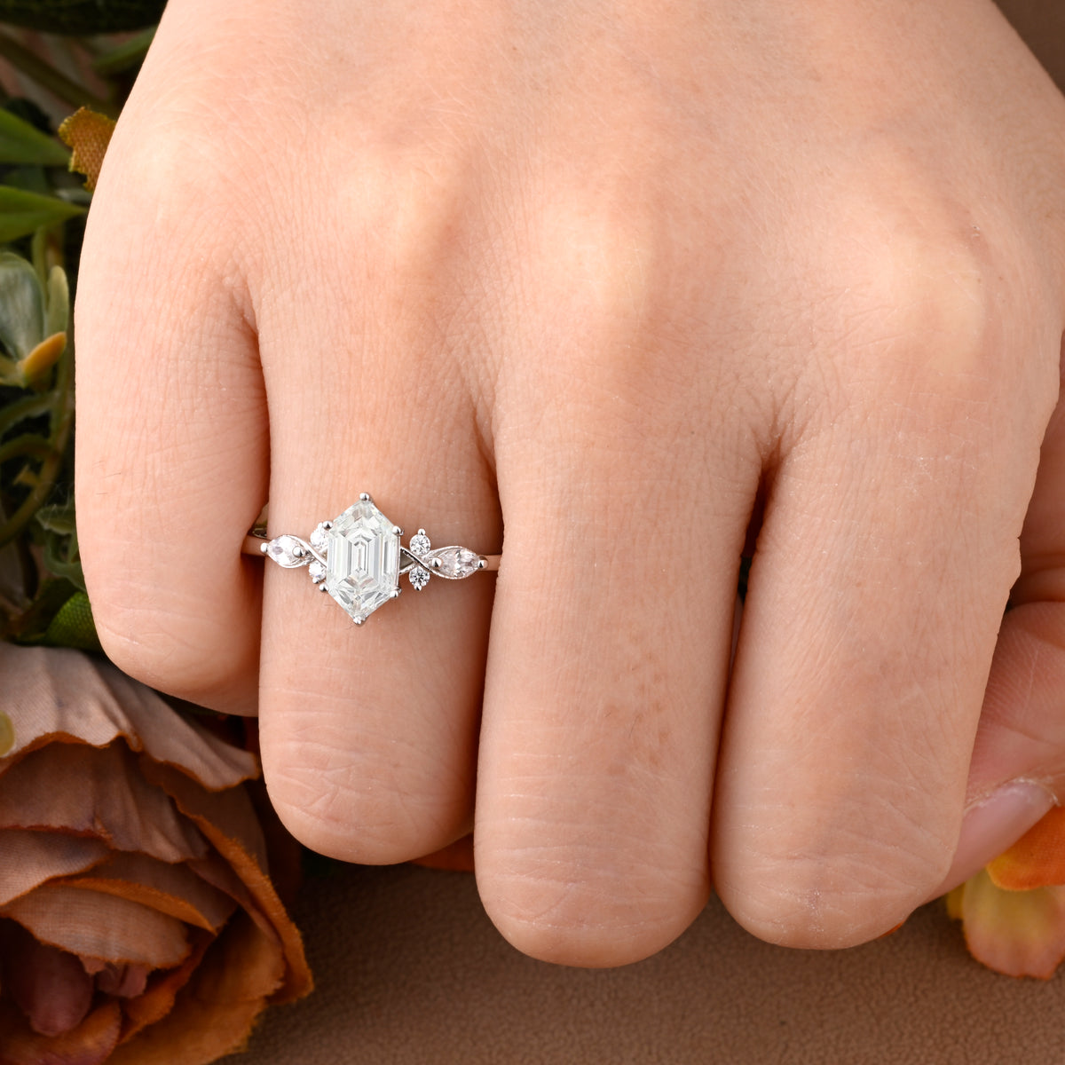 Vintage Moissanite Engagement Ring Hexagon Shape Anniversary Ring Solid Gold Solitaire Unique Moissanite Ring for Women