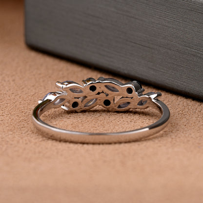 Unique Alexandrite Wedding Band Delicate Marquise Cut Alexandrite Gemstone Matching Band Vintage Black Onyx Stacking Promise Ring
