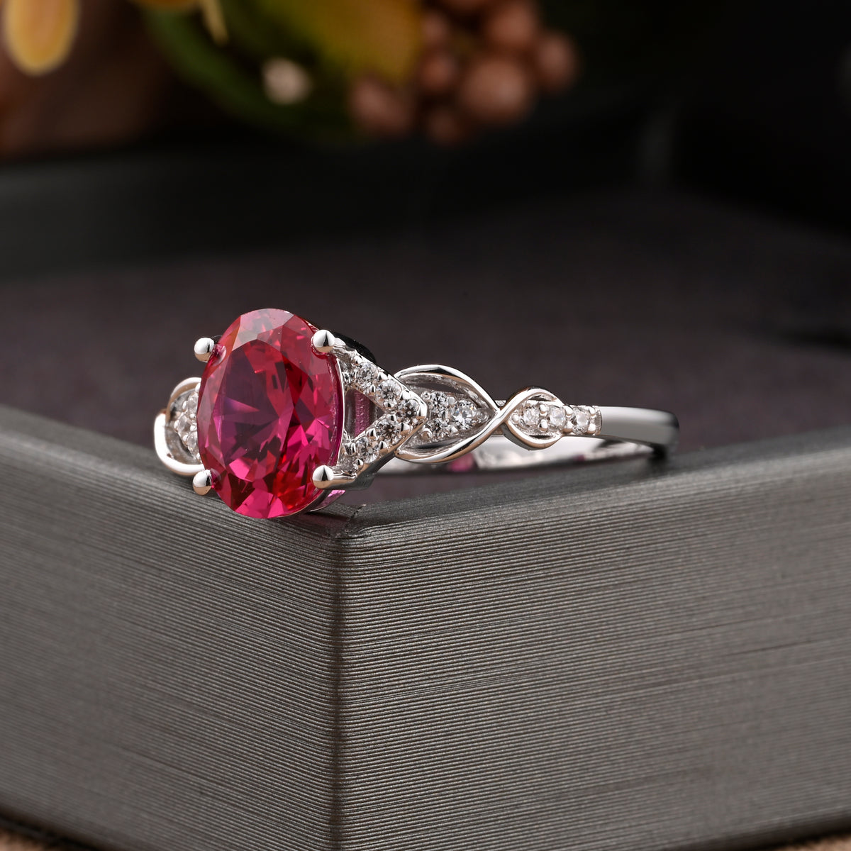 Oval Ruby Engagement Ring Vintage Sterling Silver Ring Women Moissanite Twisted Hollow Wedding Ring Bridal Promise Ring
